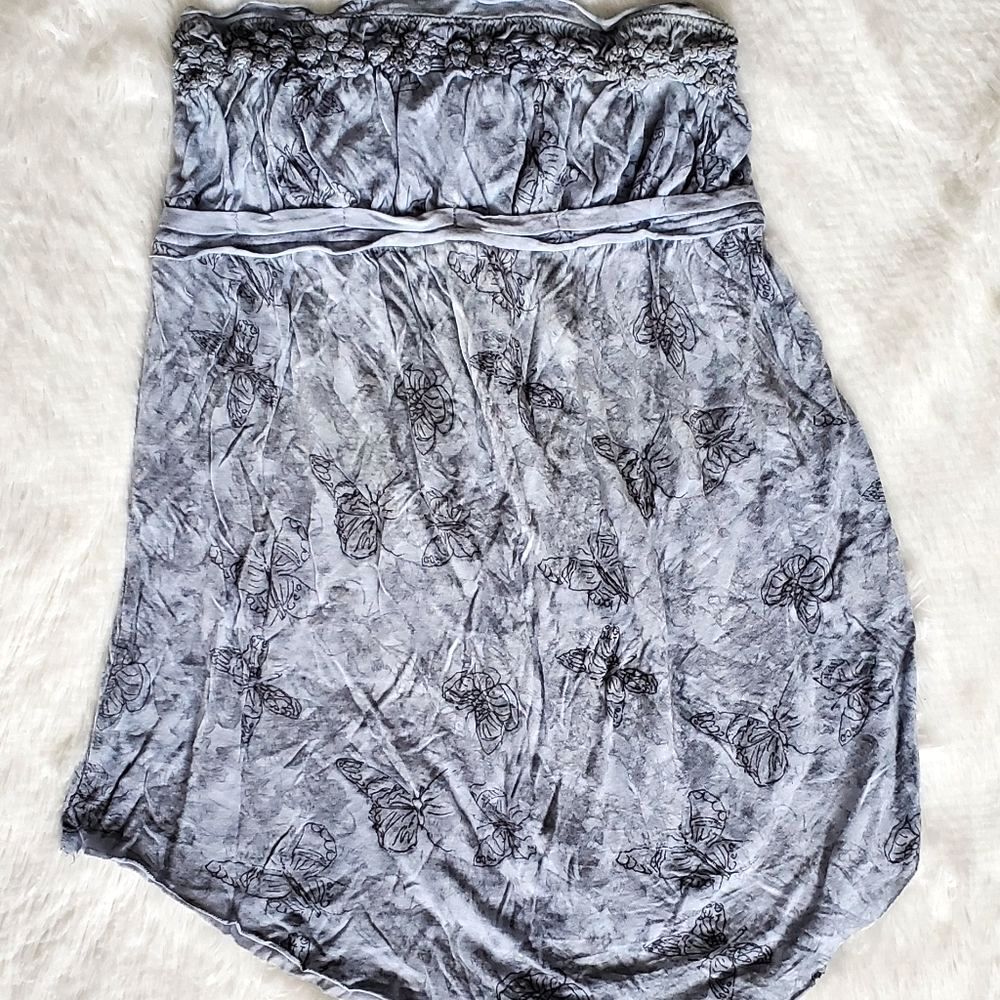 Free People Y2K Butterfly Print Strapless Babydoll Top Blue Periwinkle Size XS